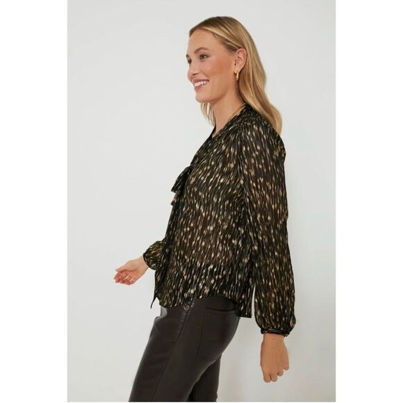 Tuckernuck Eva Metallic Blouse Size XS Sheer Black and Gold Long Sleeve Top - Picture 4 of 12